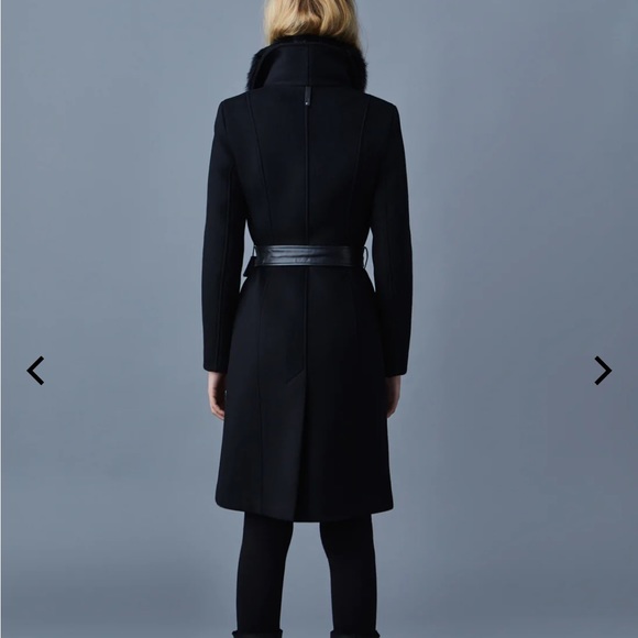 Mackage NORI 2-in-1 double face wool coat with shearling bib/ leather belt. - Picture 3 of 16
